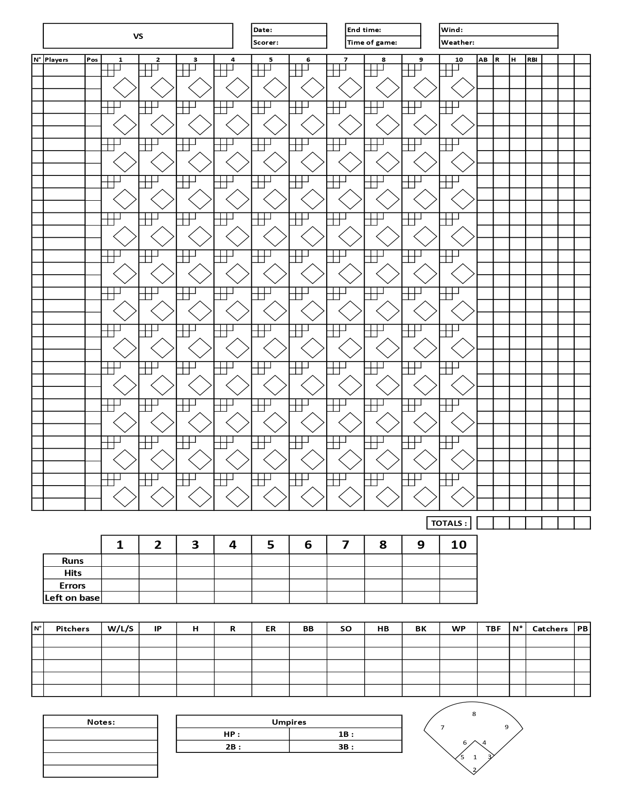 120 Simple Easy Baseball Score Sheet Printable Free PDF Templates