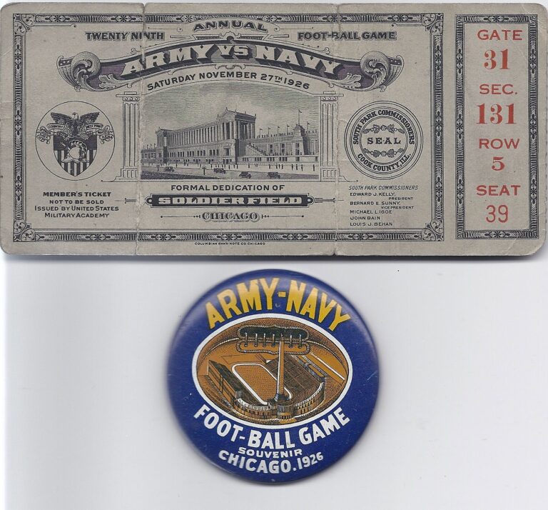 1926 Army Navy Ticket And Pin Notre Dame Football Game Tickets Army