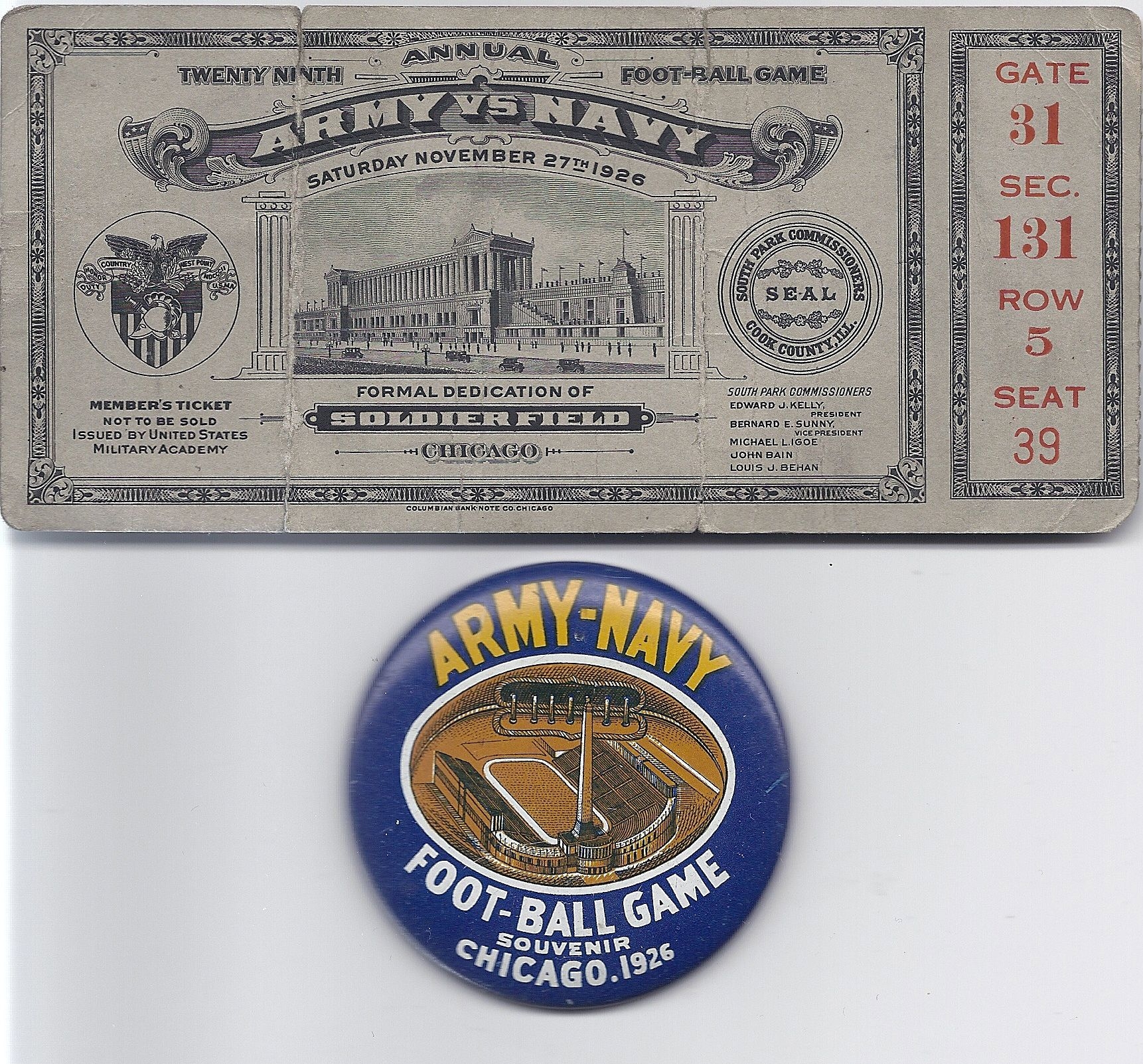 1926 Army Navy Ticket And Pin Notre Dame Football Game Tickets Army