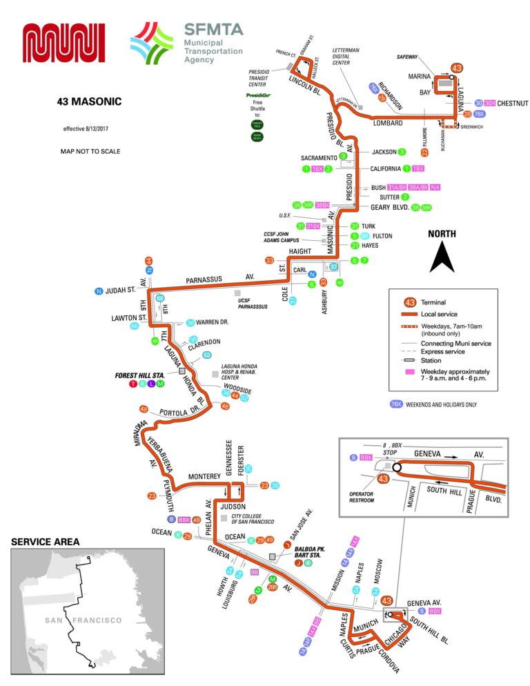 43 Masonic Bus Route SF MUNI SF Bay Transit