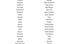 50 States List Free Printable