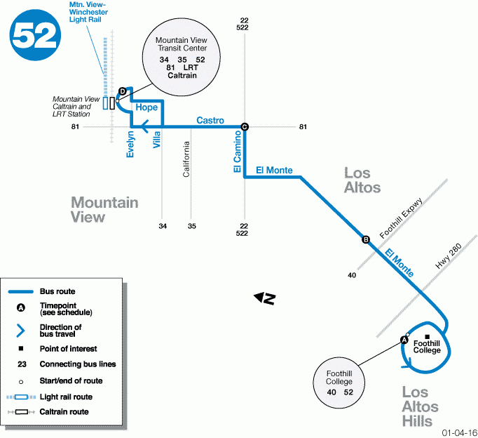 52 Bus Route VTA SF Bay Transit
