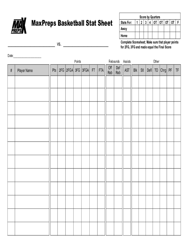 Basketball Stat Sheet Fill Online Printable Fillable Blank PdfFiller