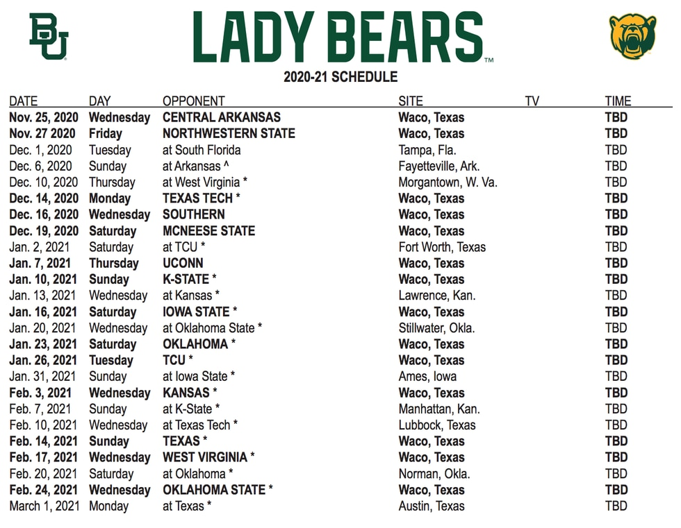 Baylor Women s Basketball Announces 2020 21 Schedule