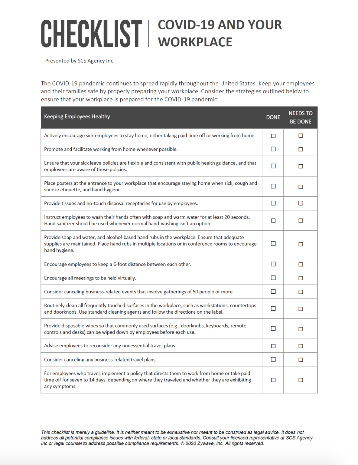 Checklist COVID 19 And Your Workplace SCS Agency Insurance