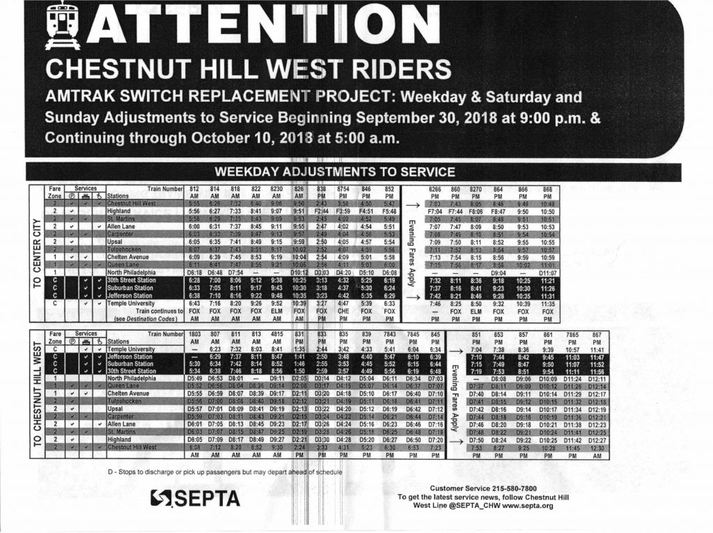 Chestnut Hill East Train Schedules Project Delays Chestnut Hill