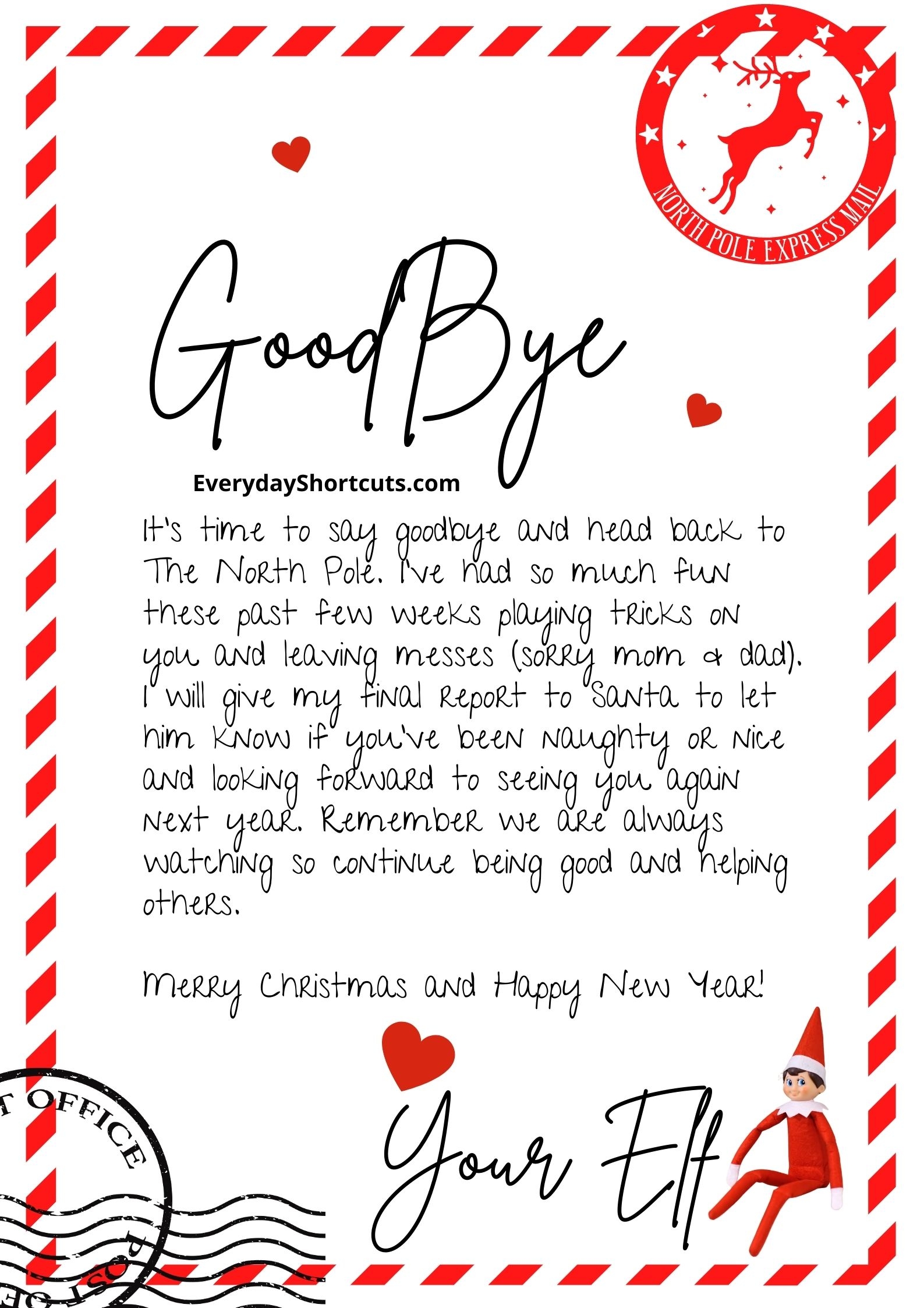 Elf On The Shelf Goodbye Letter FREE Printable Everyday Shortcuts