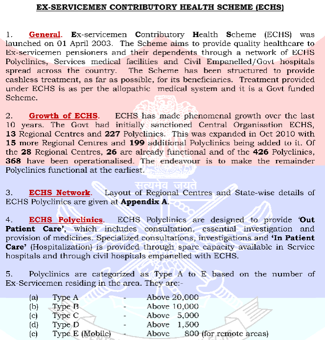 EX SERVICEMEN CONTRIBUTORY HEALTH SCHEME ECHS 