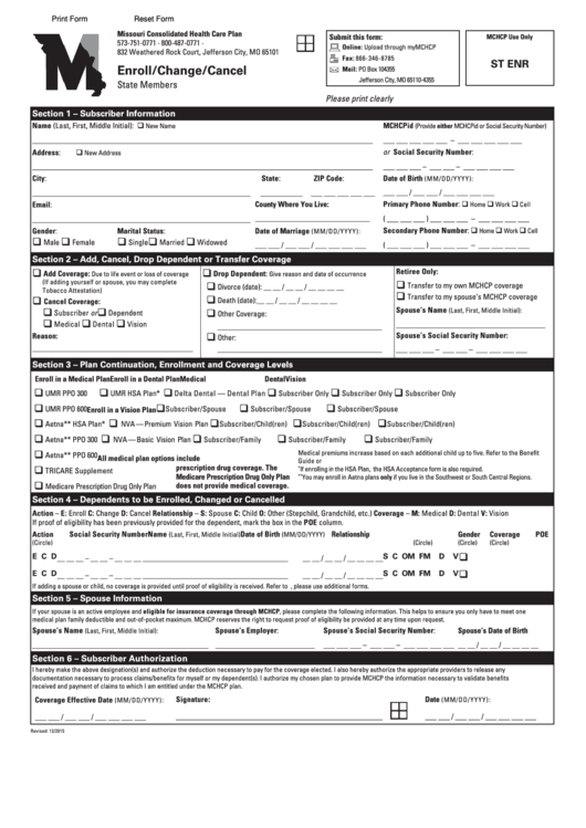 Fillable Enrollment Form Missouri Consolidated Health Care Plan 