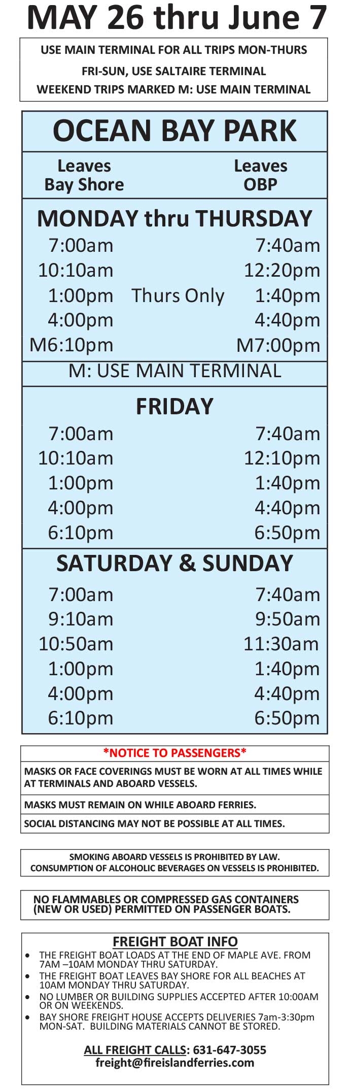 Fire Island Ferry Schedules
