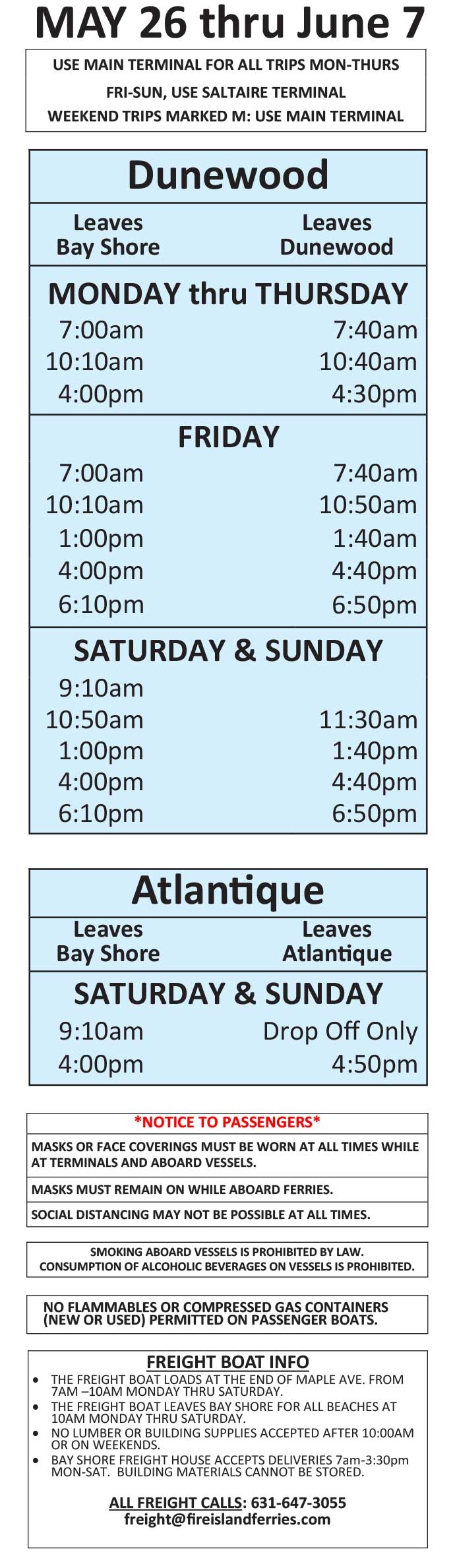 Fire Island Ferry Schedules