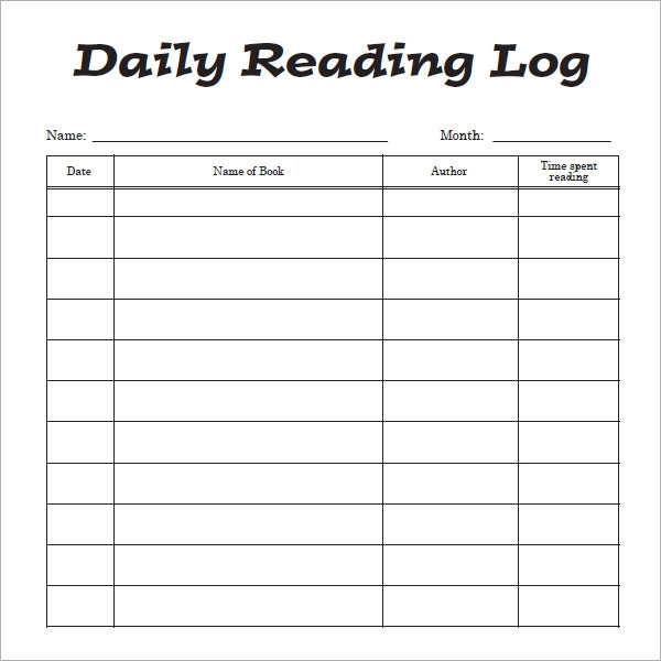 FREE 25 Sample Reading Log Templates In Pages PDF MS Word