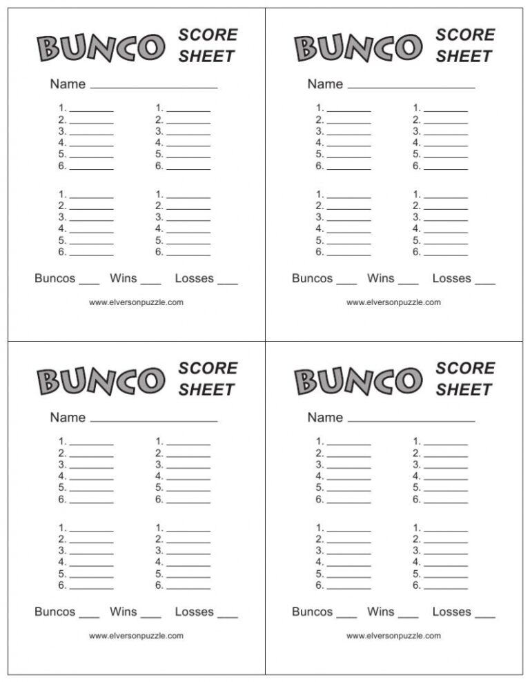 Free Bunco Printable Score Sheets