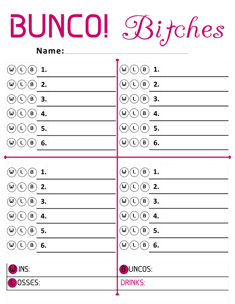 Free Bunco Template