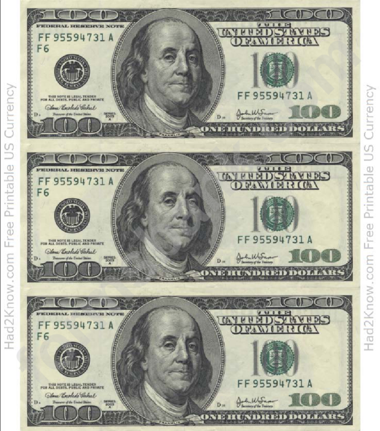Free Printable 100 Dollar Bill Printable Free Templates Download