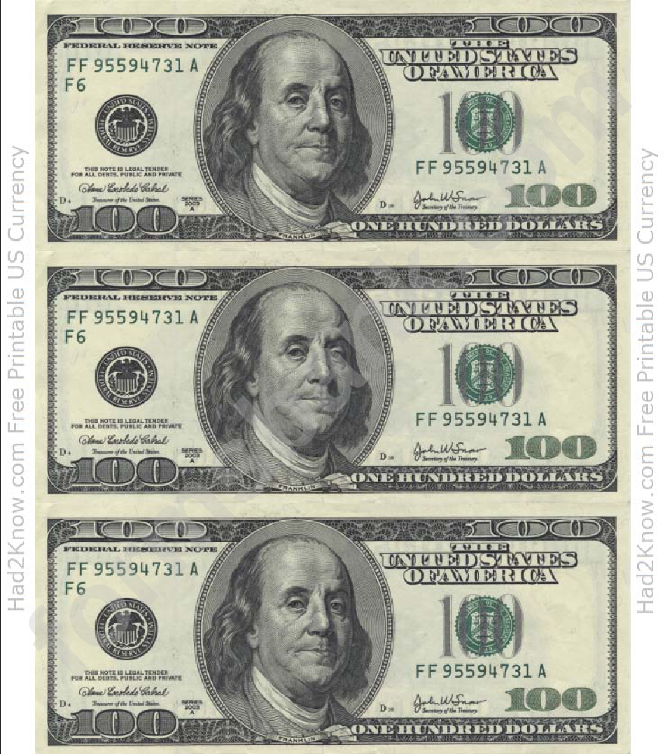 Free Printable 100 Dollar Bill Printable Free Templates Download