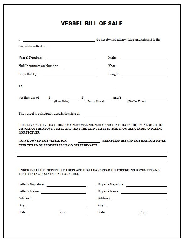 Free Printable Boat Bill Of Sale Form GENERIC 