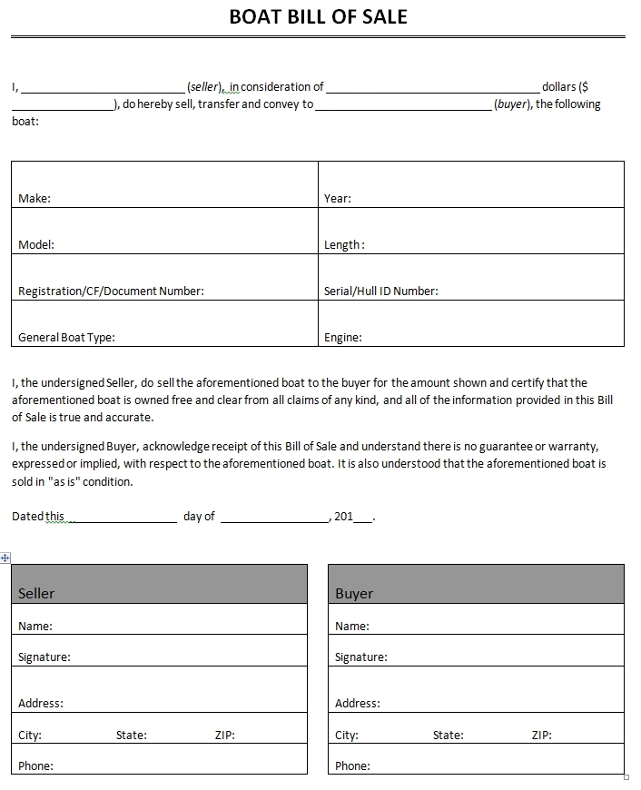 Free Printable Boat Bill Of Sale Form GENERIC 