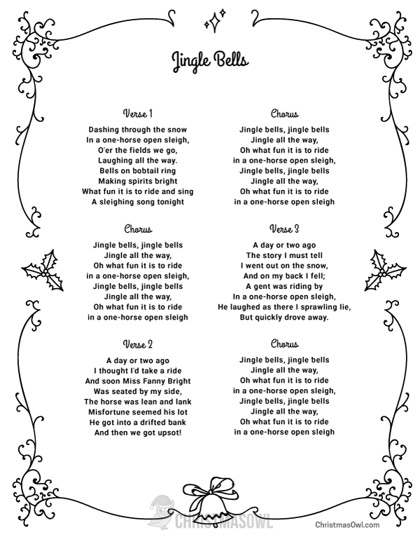 Free Printable Lyrics For Jingle Bells
