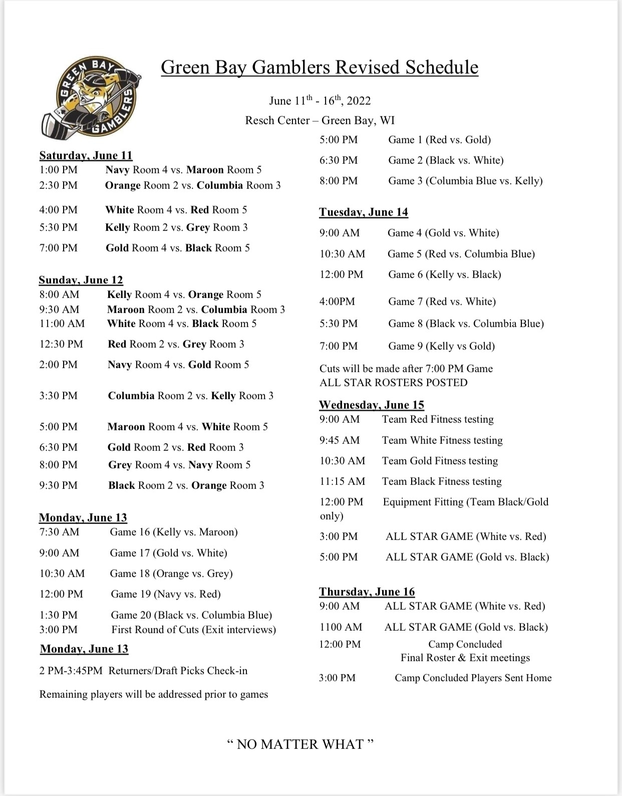 Gamblers 2022 Main Camp Info Green Bay Gamblers Hockey