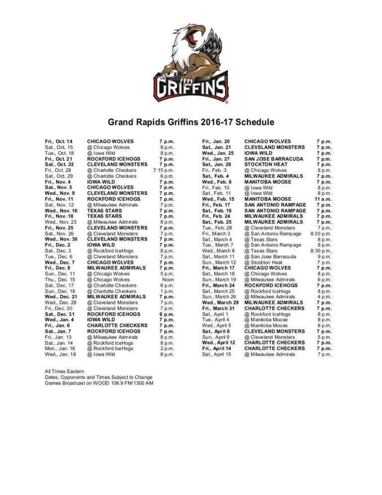 Grand Rapids Griffins 2016 17 Schedule Includes 27 Prime Home Dates 