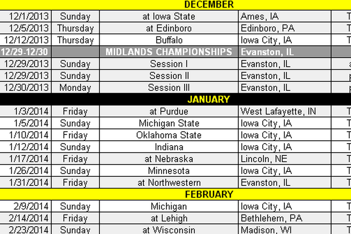 Iowa Announces 2013 14 Wrestling Schedule Black Heart Gold Pants