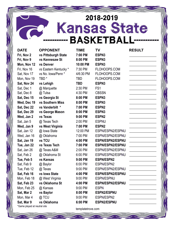 Ku Basketball Schedule Printable Customize And Print