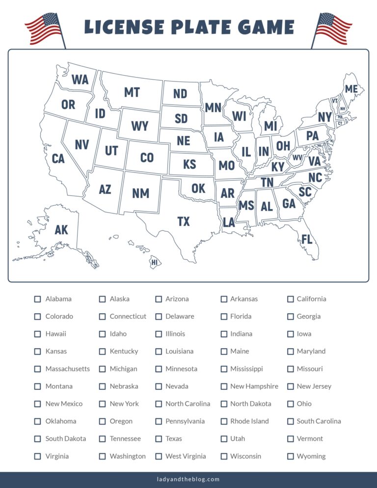 License Plate Game For Kids Road Trip Printable To Keep The Kids Busy 