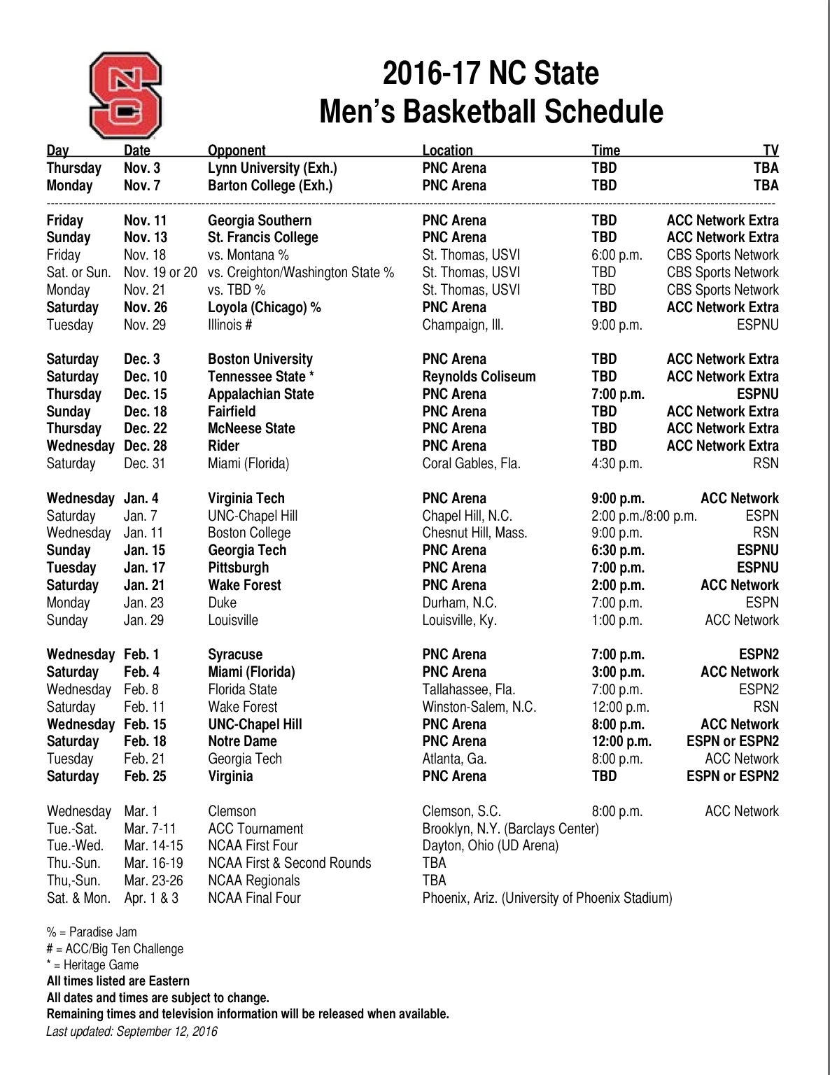 Nc State Basketball Schedule Printable PrintableSchedule