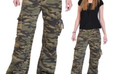 New Womens Army Green Military Camouflage Cargo Combat Pants Jeans Wide