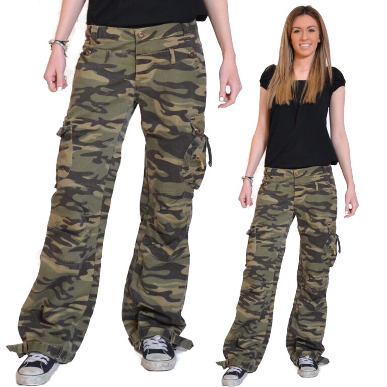 New Womens Army Green Military Camouflage Cargo Combat Pants Jeans Wide 