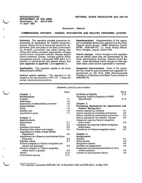 Ngr 600 100 NGB Publications And Forms Library U S Army