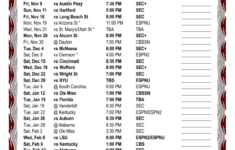 Printable 2018 2019 Mississippi State Bulldgos Basketball Schedule