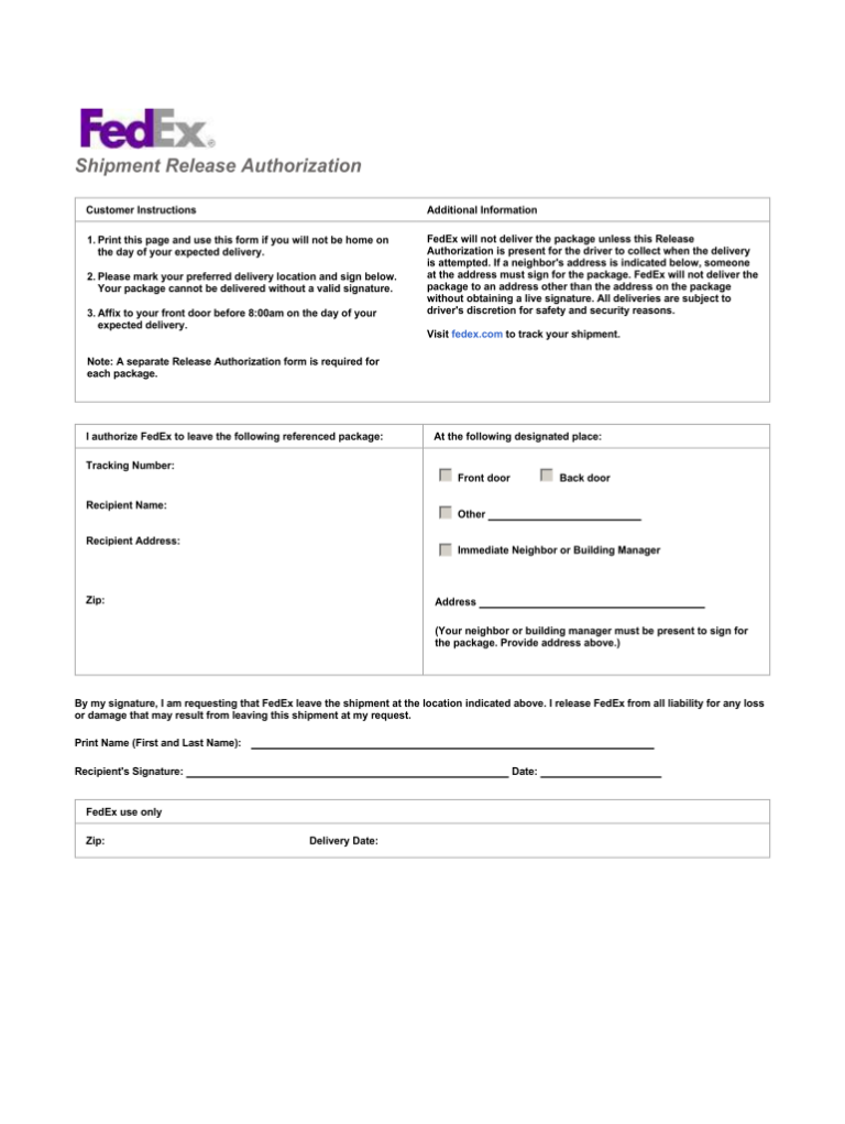 Printable Fedex Indirect Signature Form Printable Form 2022