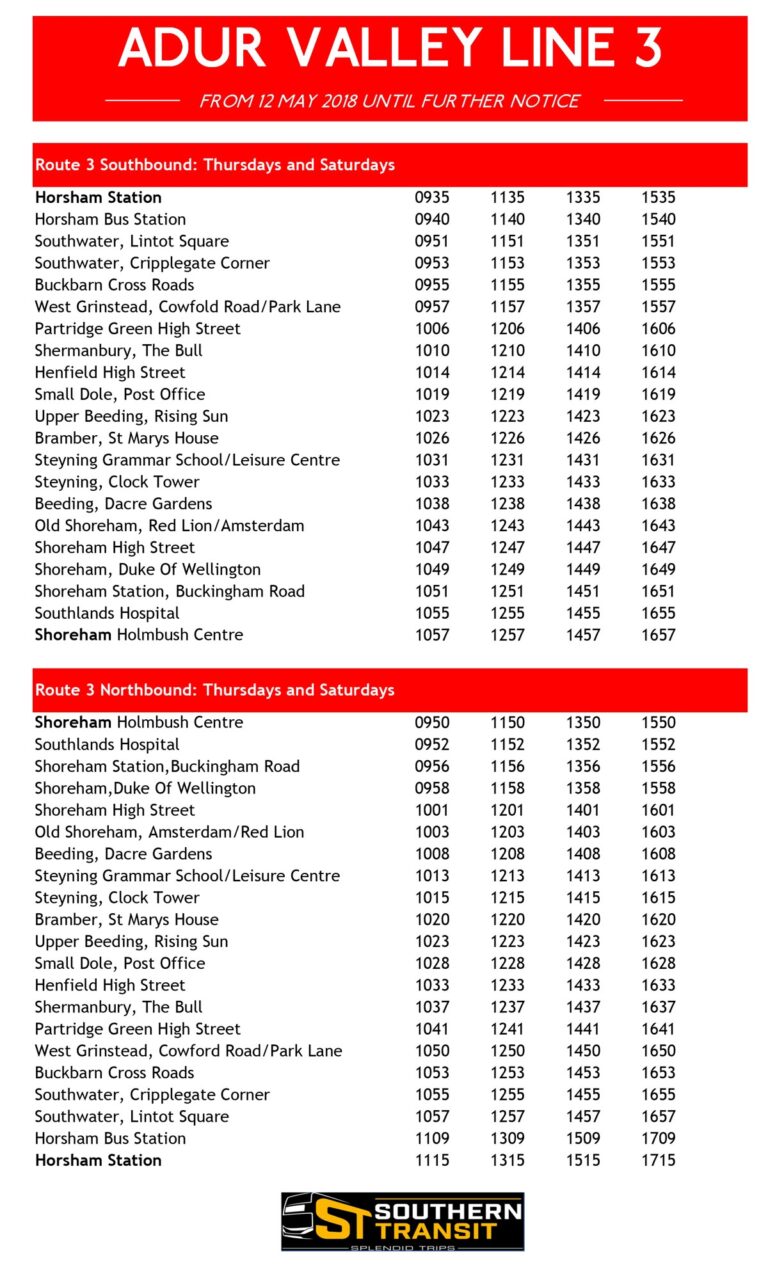 Route 3 Bus Service For Towns Villages Between Shoreham Horsham
