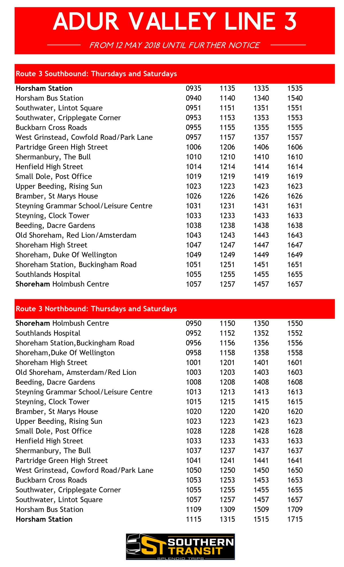 Route 3 Bus Service For Towns Villages Between Shoreham Horsham