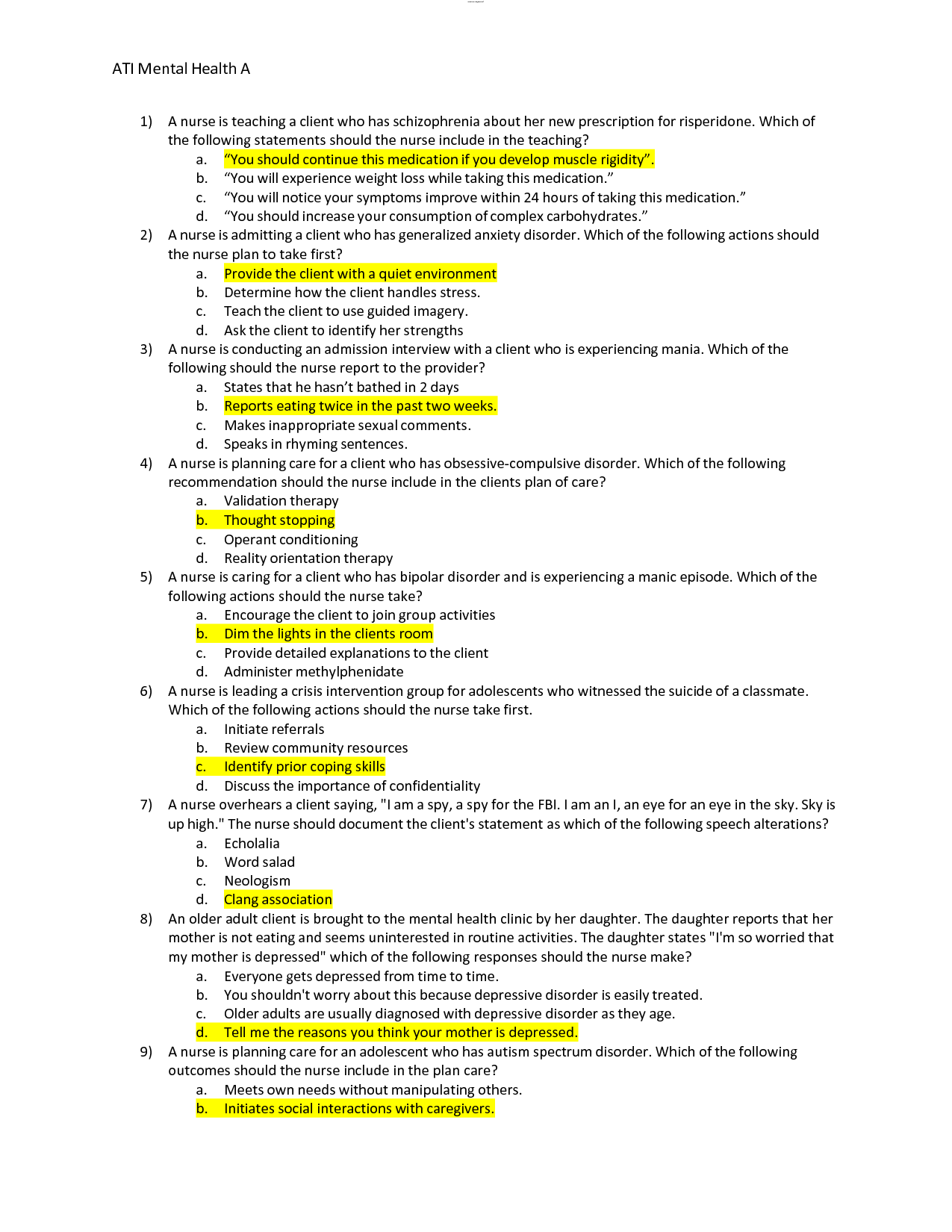 SOLUTION Ati Mental Health A 2019 Proctored Exam Studypool