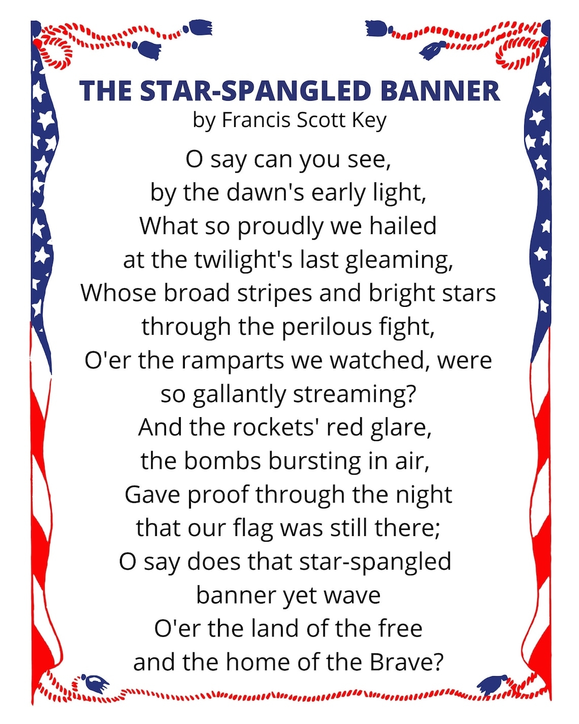 STAR SPANGLED BANNER Lyrics Wall Art Art Print 8x10 Etsy