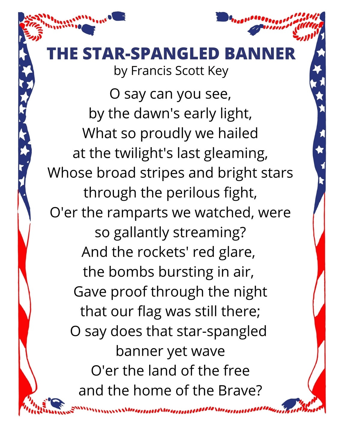 STAR SPANGLED BANNER Lyrics Wall Art Art Print 8x10 Etsy