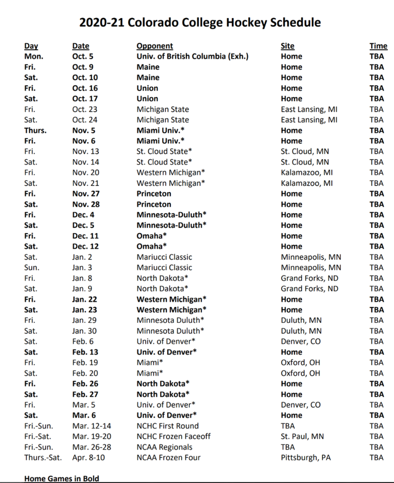The 2020 21 Colorado College Hockey Schedule KRDO