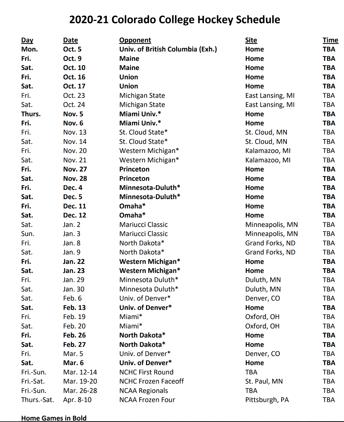 The 2020 21 Colorado College Hockey Schedule KRDO
