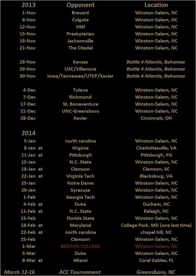 Wake Forest Releases 2013 14 Men s Basketball Slate Blogger So Dear